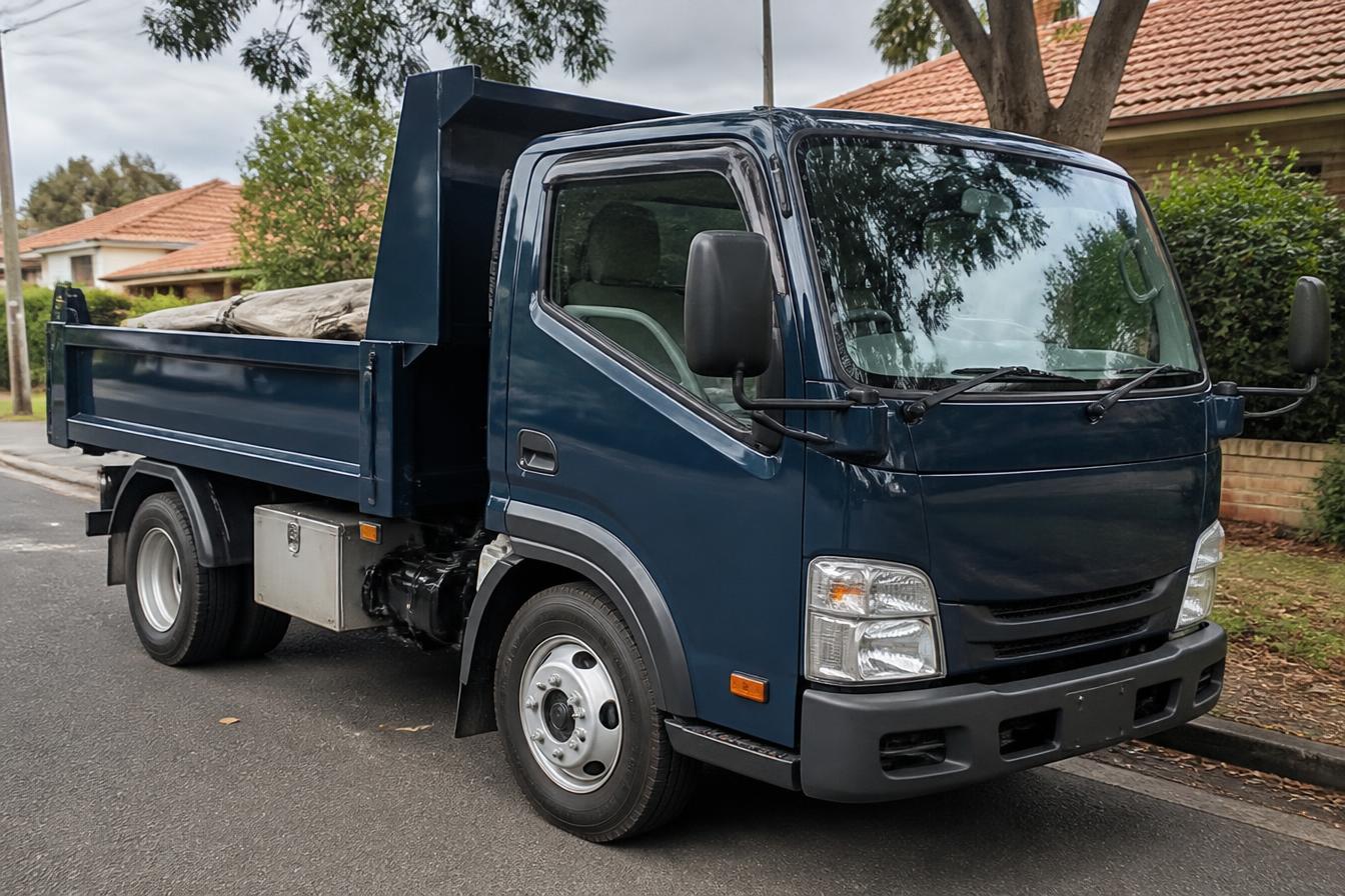 Mr Bin tipper truck parked on a suburban Sydney street, ready for a hard rubbish collection